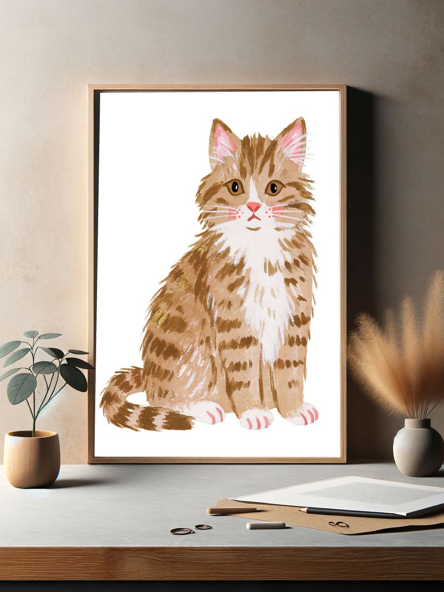 Watercolor Tabby Cat Poster. — room view 2