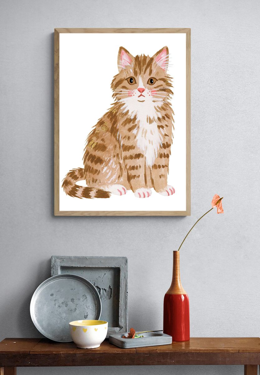 Watercolor Tabby Cat Poster. — room view 3