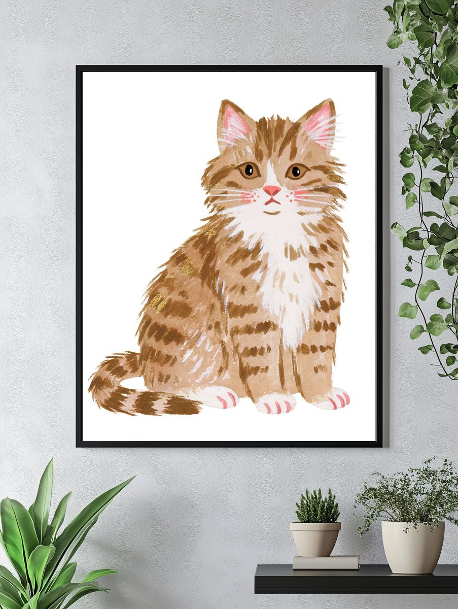 Watercolor Tabby Cat Poster. — room view 4