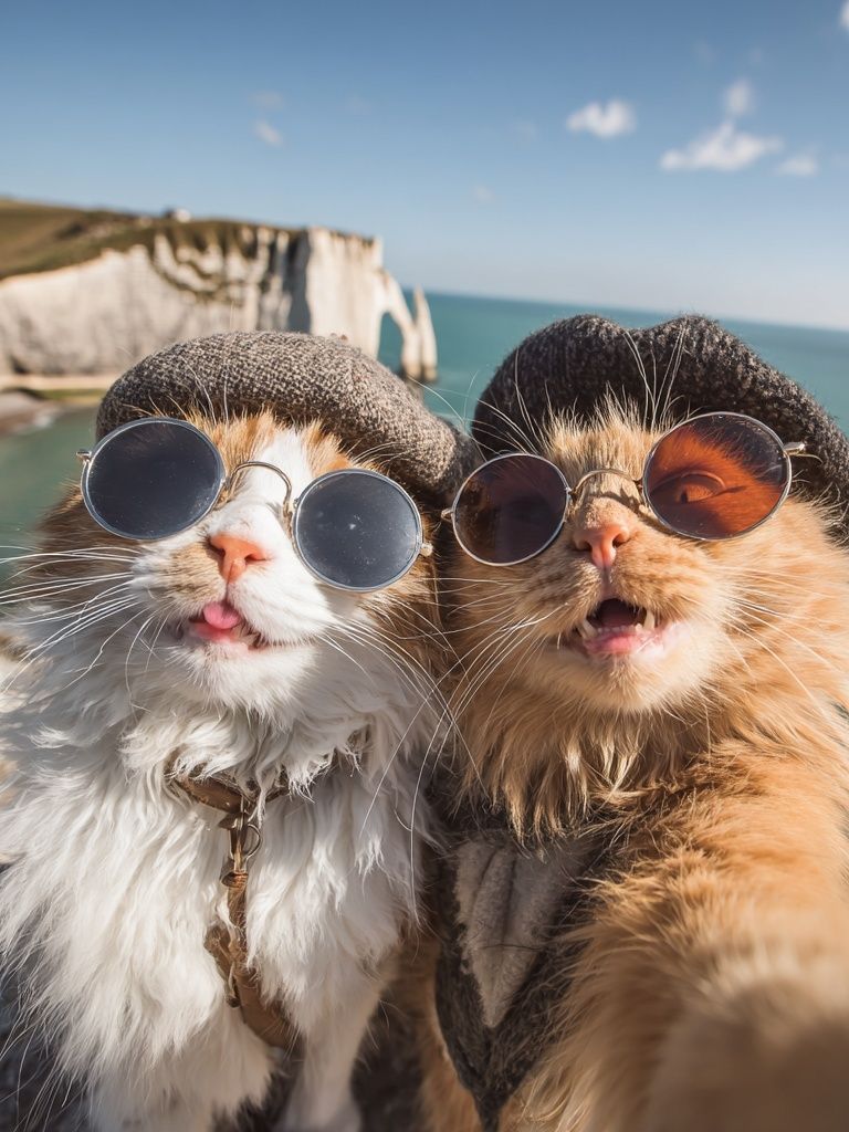 Stylish Cats at the Cliffs — Funny Print. poster — animals art