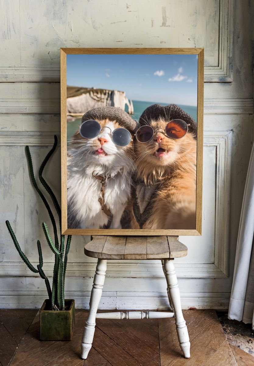 Stylish Cats at the Cliffs — Funny Print room preview