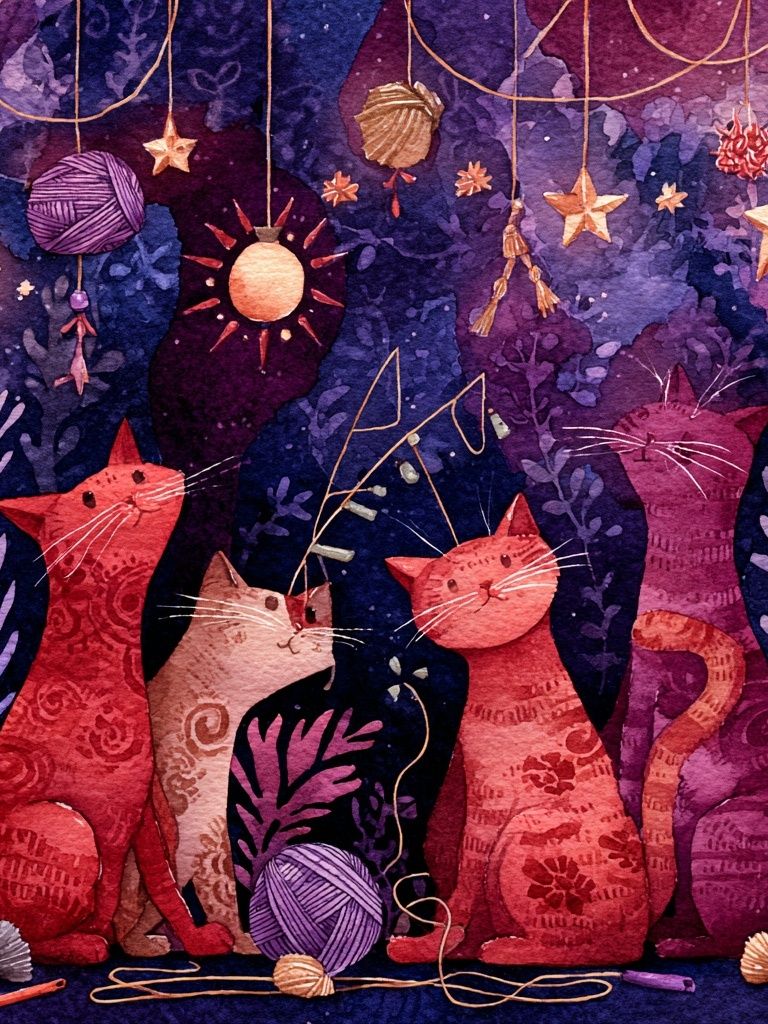 Celestial Cats Watercolor Poster. poster detail