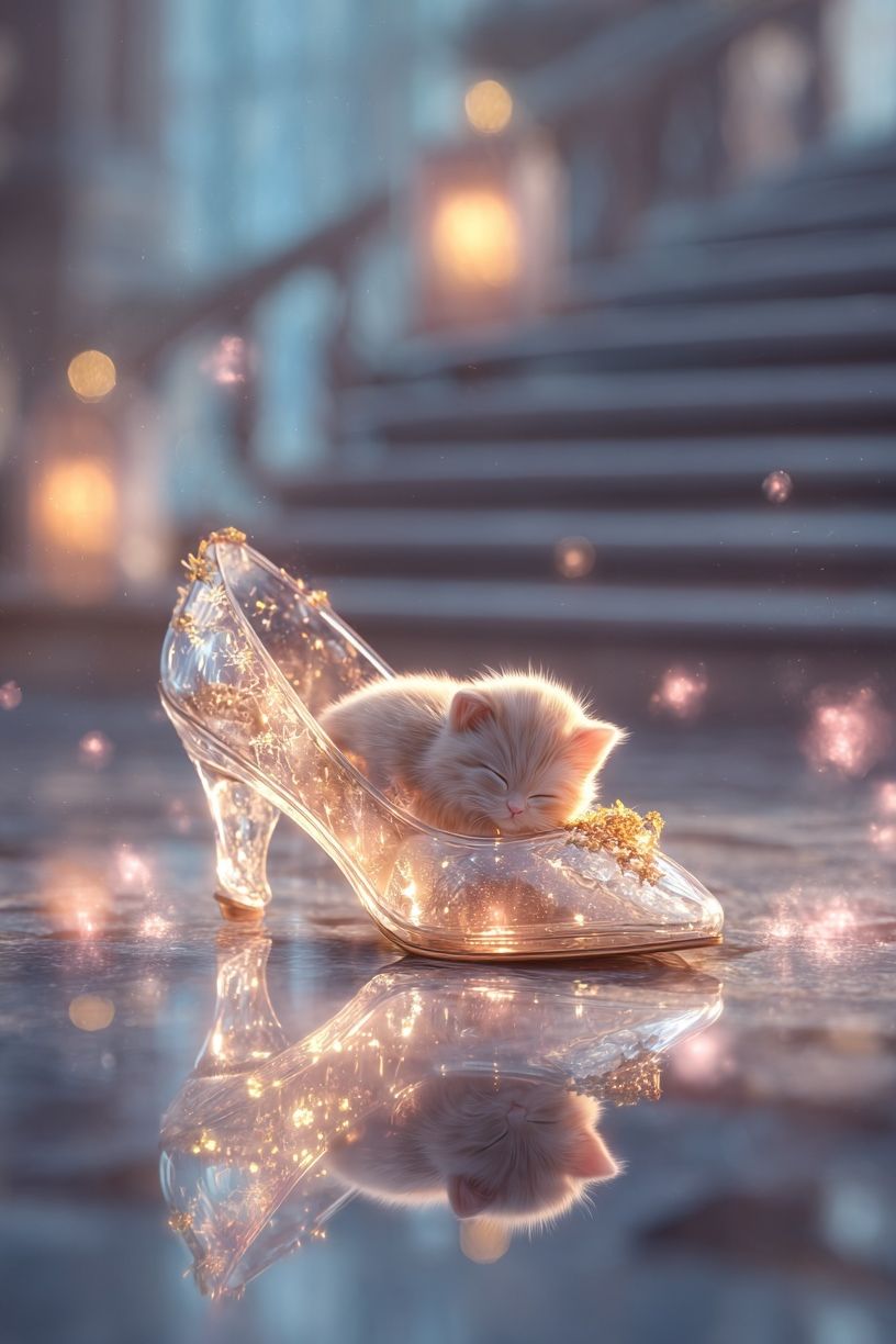Sleeping Kitten Glass Slipper Print. poster detail