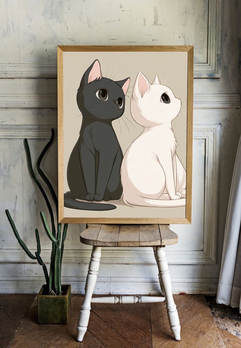 Two Cats Illustration Poster. — room view 1