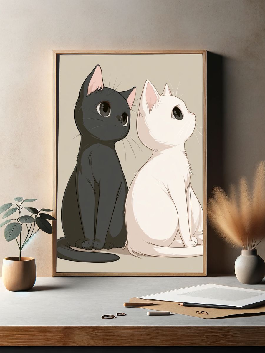 Two Cats Illustration Poster. — room view 2