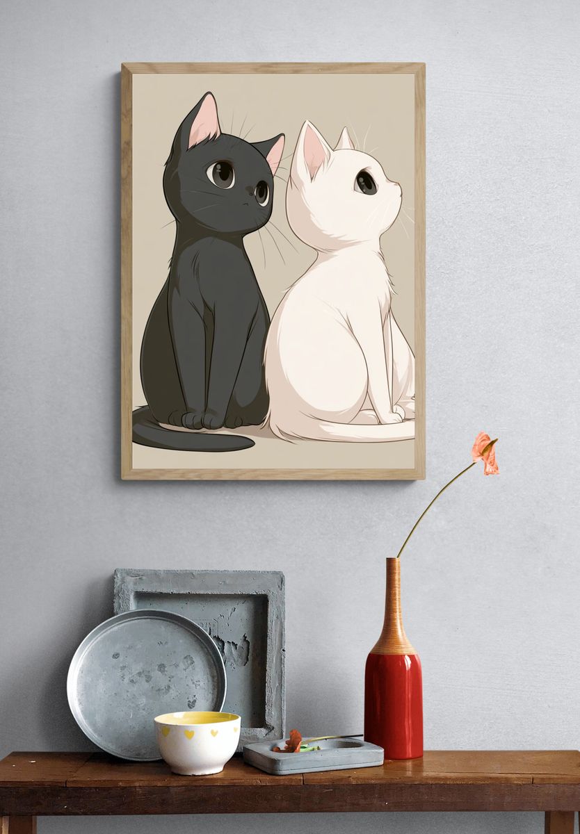 Two Cats Illustration Poster. — room view 3
