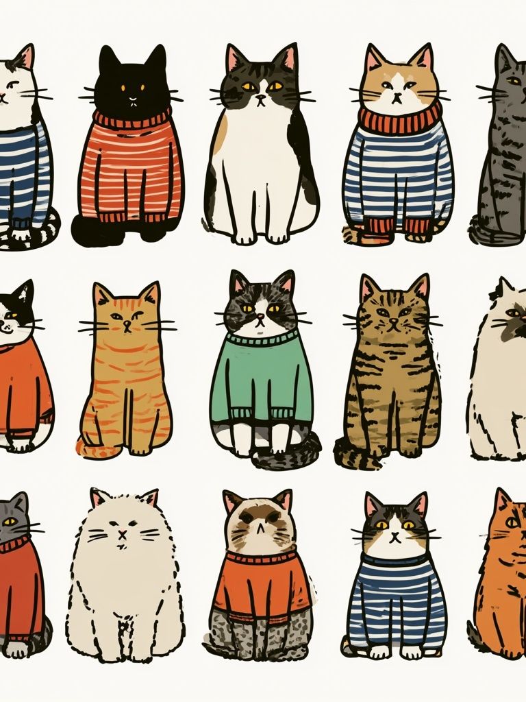 Striped Cats Illustration Poster. poster — animals art