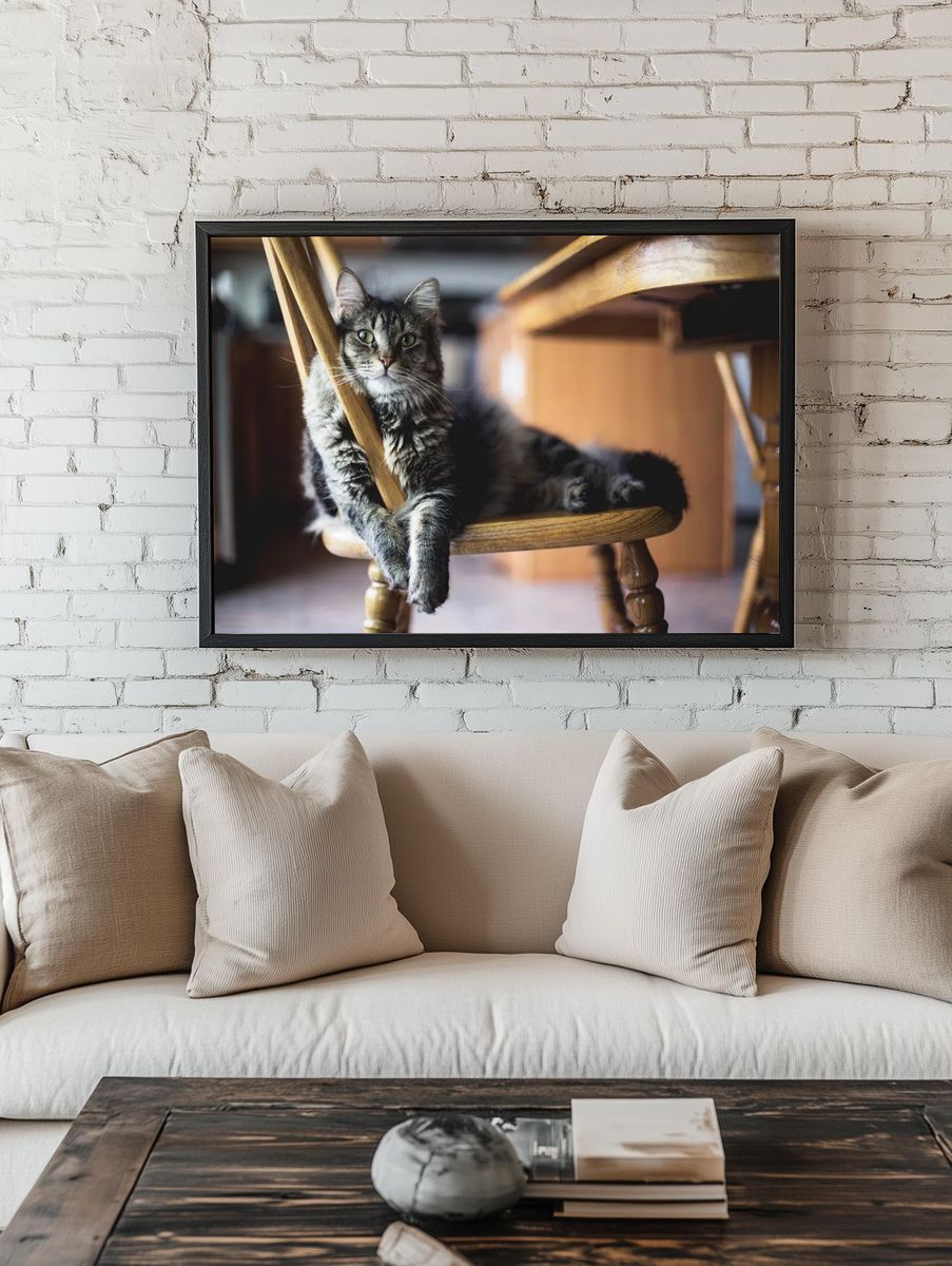 Relaxed Cat on Chair — Animal Photography Print room preview