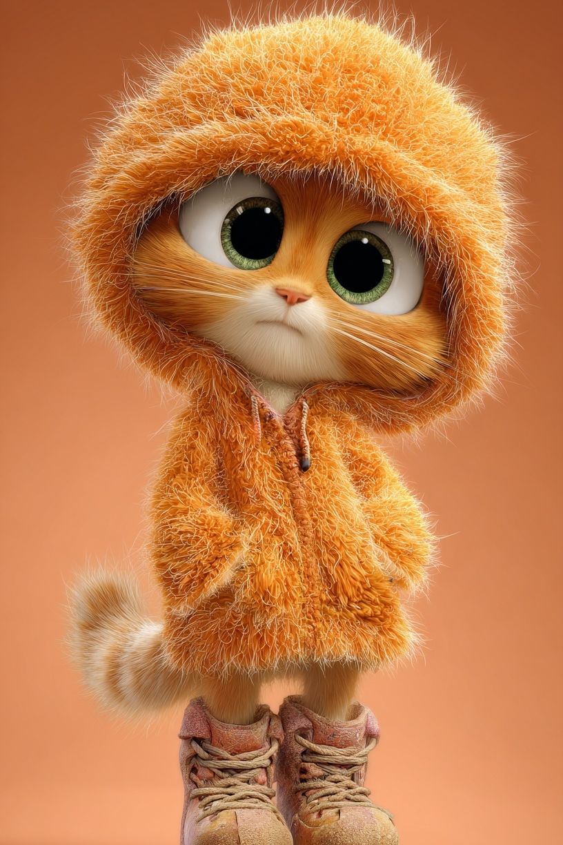 Cute Cat in Hoodie — Illustration Print. poster detail
