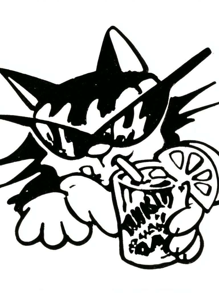 Cat with Drink Illustration Poster. poster — illustration art