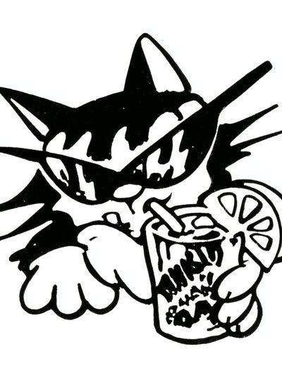 Cat with Drink Illustration Poster. poster