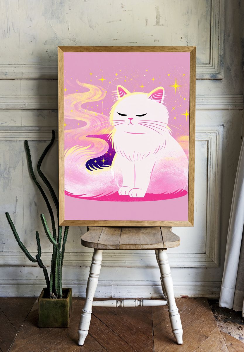 Dreamy Cat Illustration Poster. — room view 1
