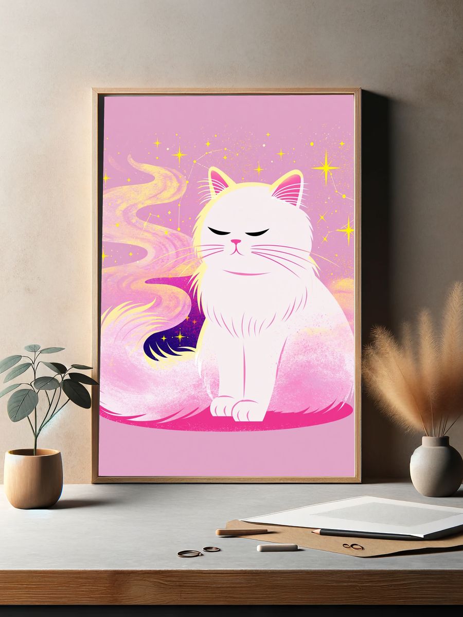 Dreamy Cat Illustration Poster. — room view 2