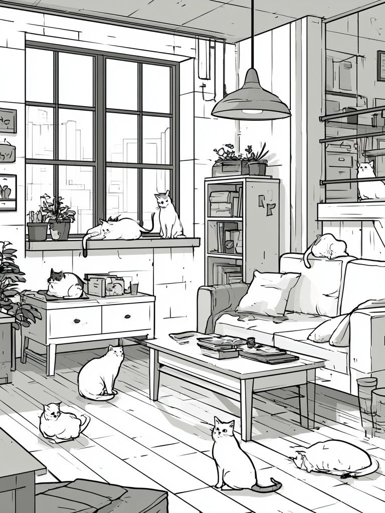 Cozy Cats Loft Illustration Poster. poster — animals art