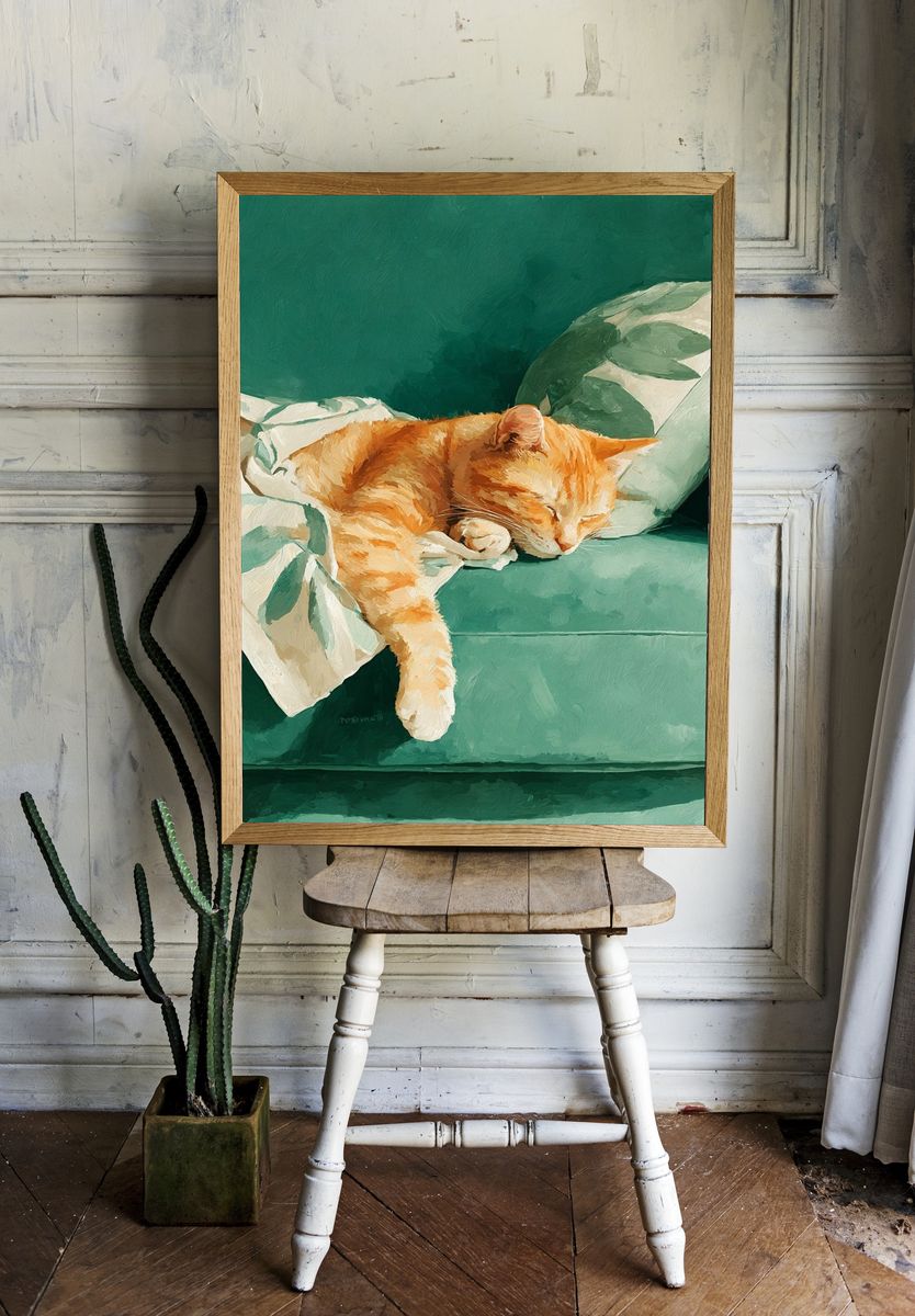 Sleeping Orange Cat — Illustration Print room preview