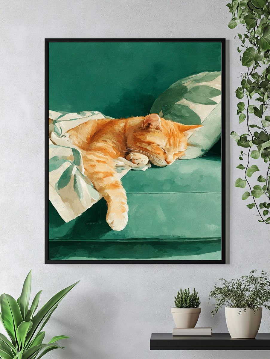 Sleeping Orange Cat — Illustration Print. — room view 4