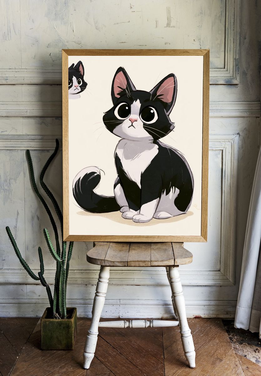 Tuxedo Cat Cartoon Poster. — room view 1