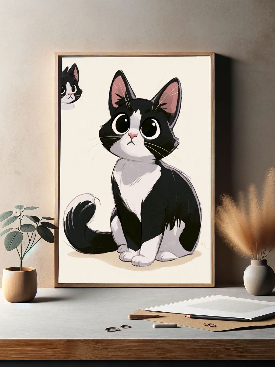 Tuxedo Cat Cartoon Poster. — room view 2