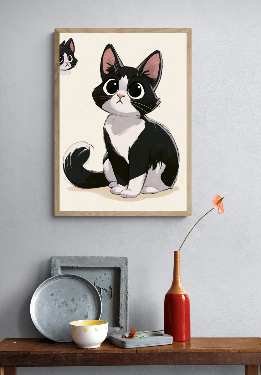 Tuxedo Cat Cartoon Poster. — room view 3