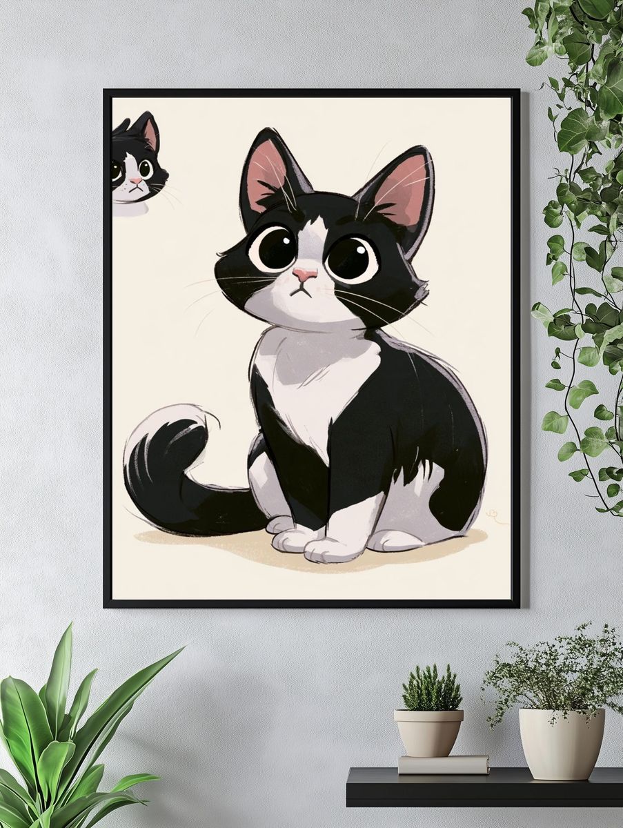 Tuxedo Cat Cartoon Poster. — room view 4