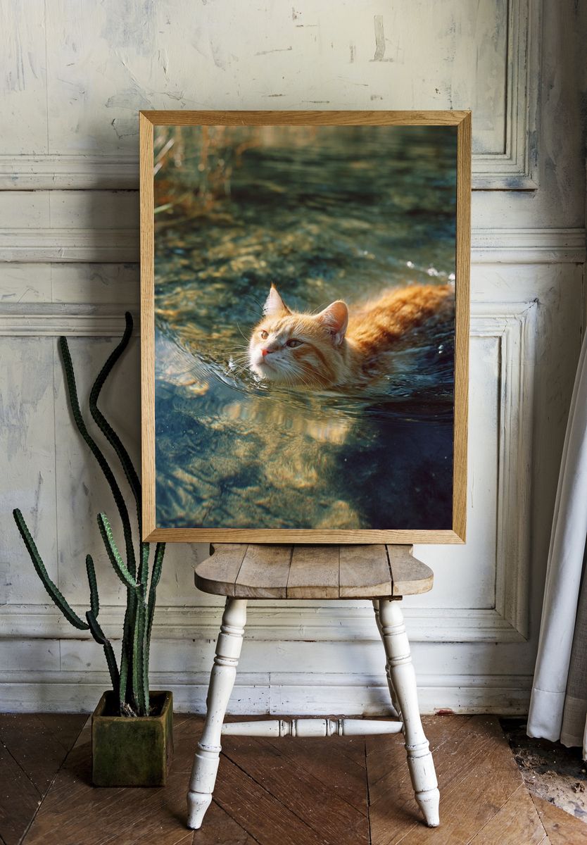 Swimming Cat — Animal Photography Print room preview