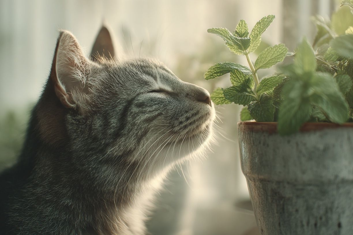 Cat and Mint Botanical Poster. poster detail