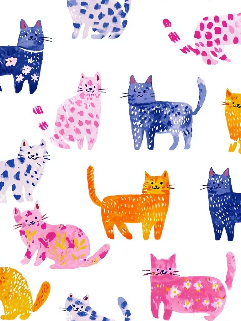 Colorful Cats — Watercolor Print. poster detail