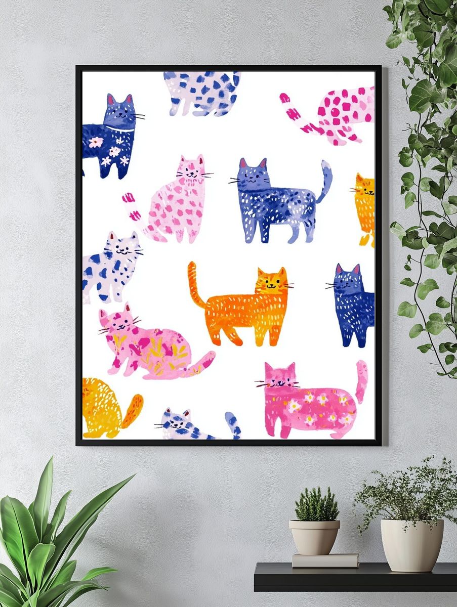 Colorful Cats — Watercolor Print. — room view 4