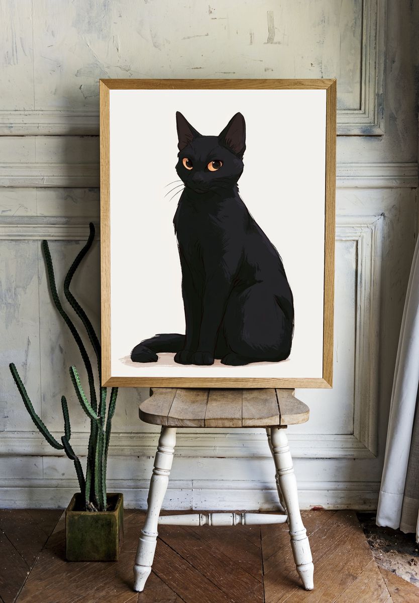 Black Cat Portrait Illustration Poster. room preview