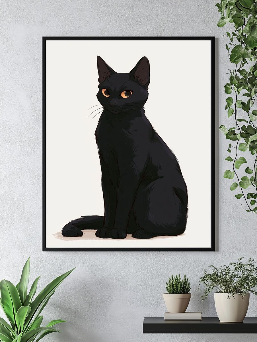Black Cat Portrait Illustration Poster. — room view 4