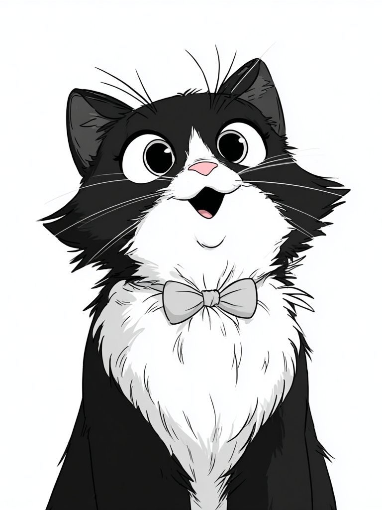 Happy Cat with Bowtie — Cartoon Print. poster detail