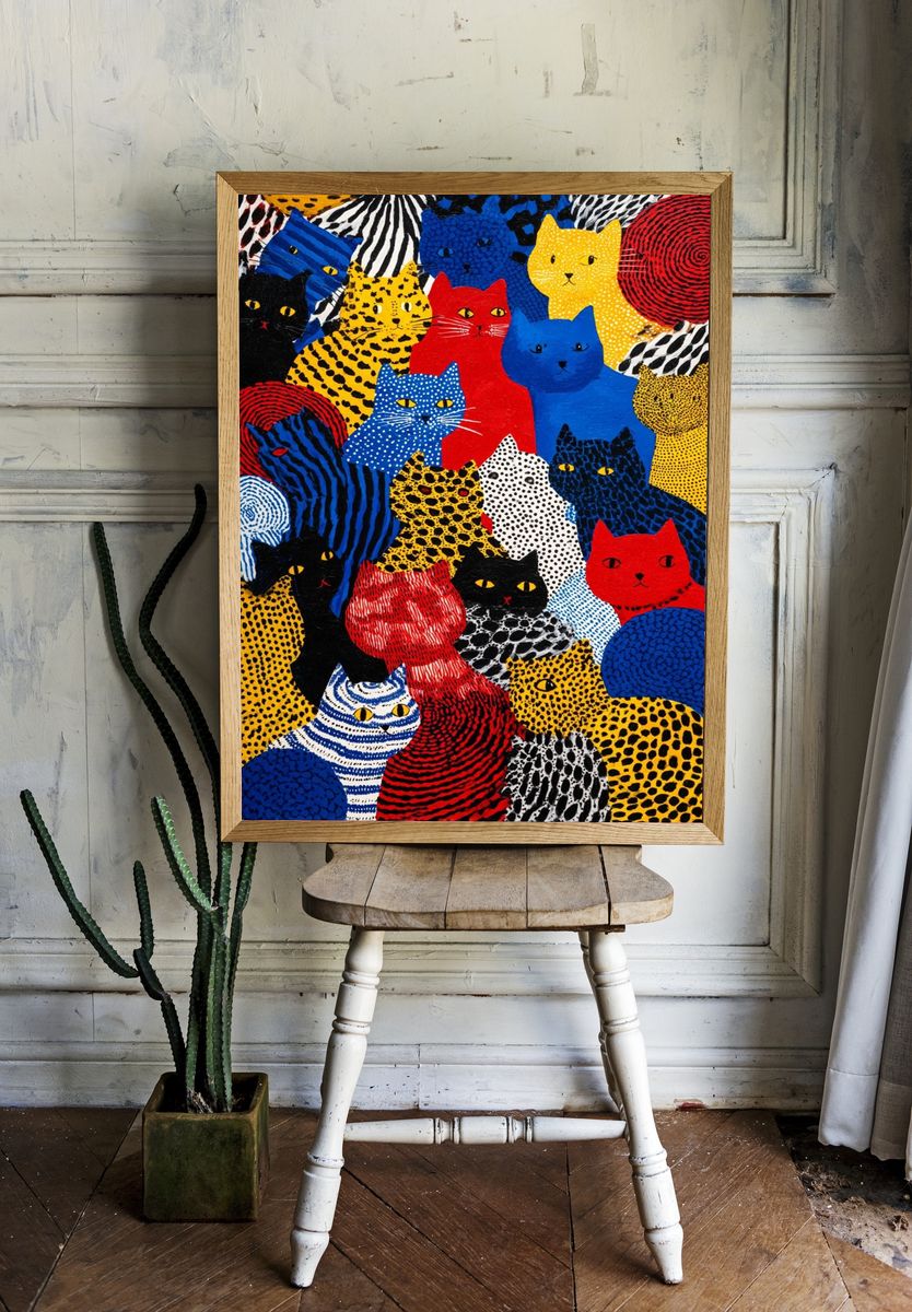 Colorful Cat Pattern Illustration Poster. — room view 1