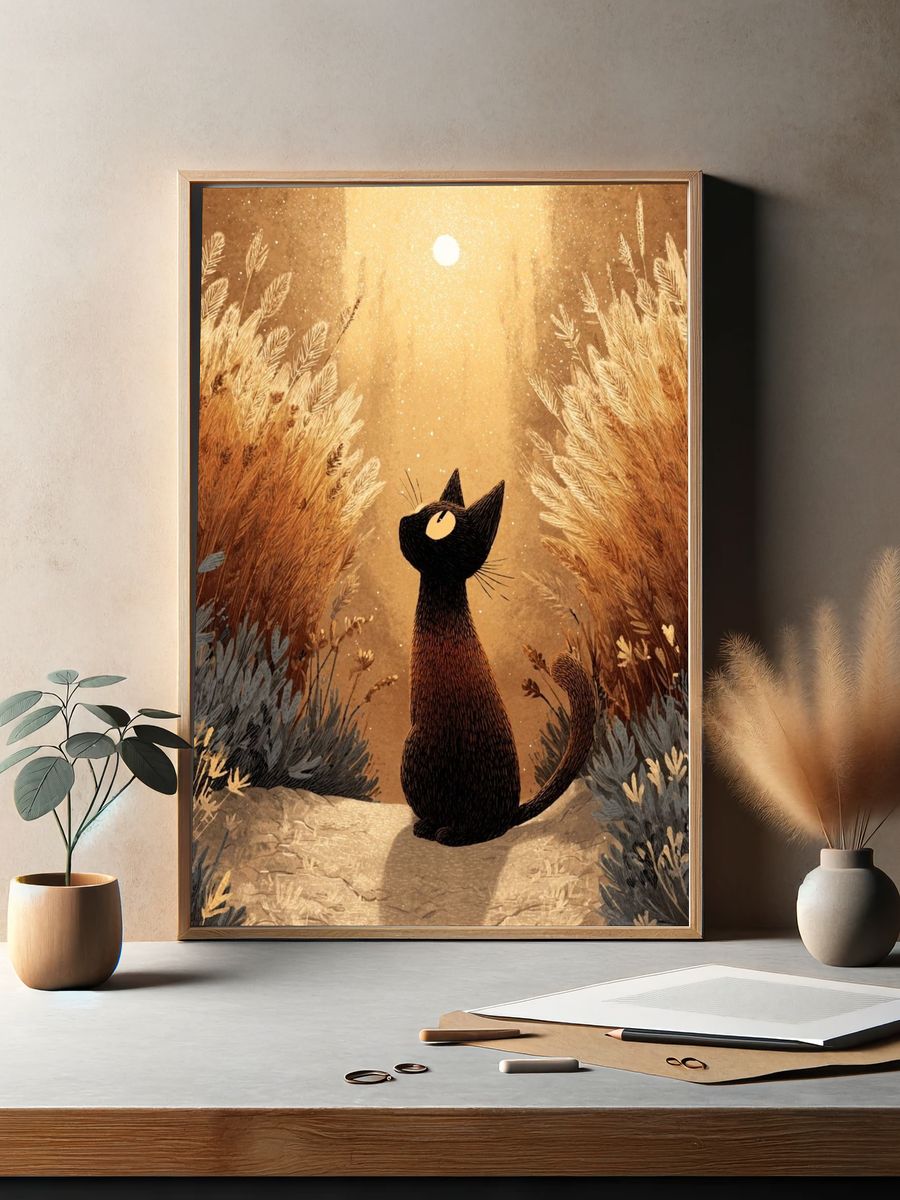 Curious Cat — Illustration Print. — room view 2