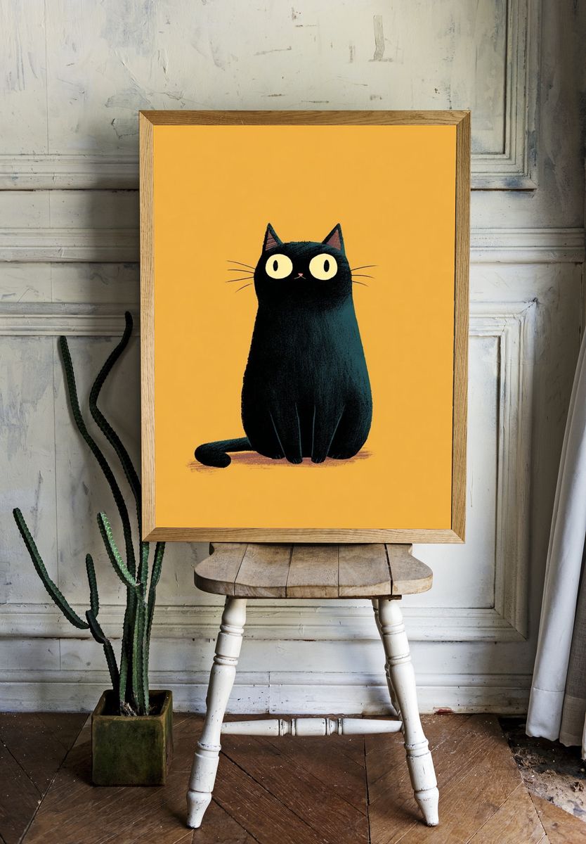 Black Cat — Illustration Print room preview