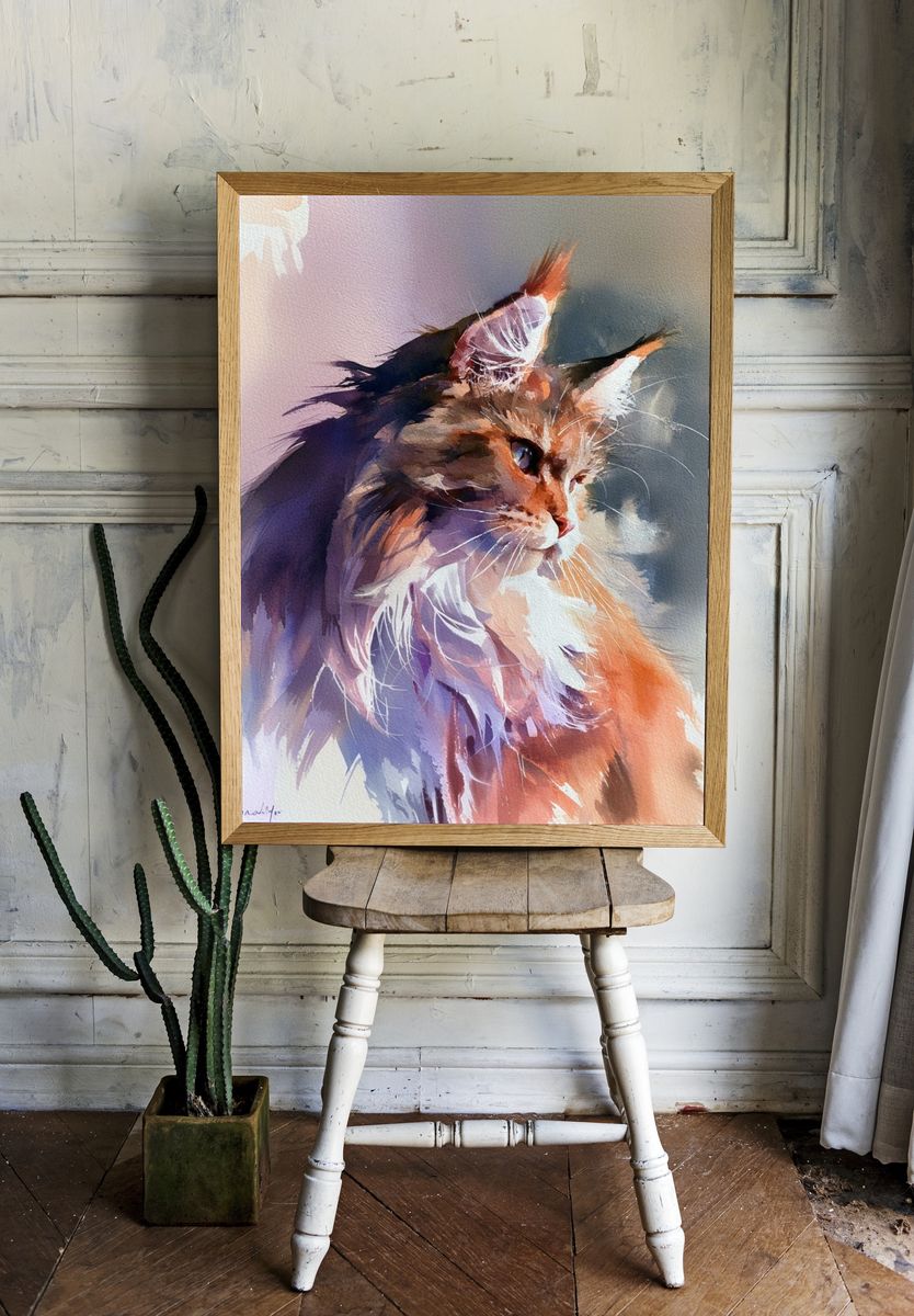 Majestic Cat Watercolor Poster. room preview