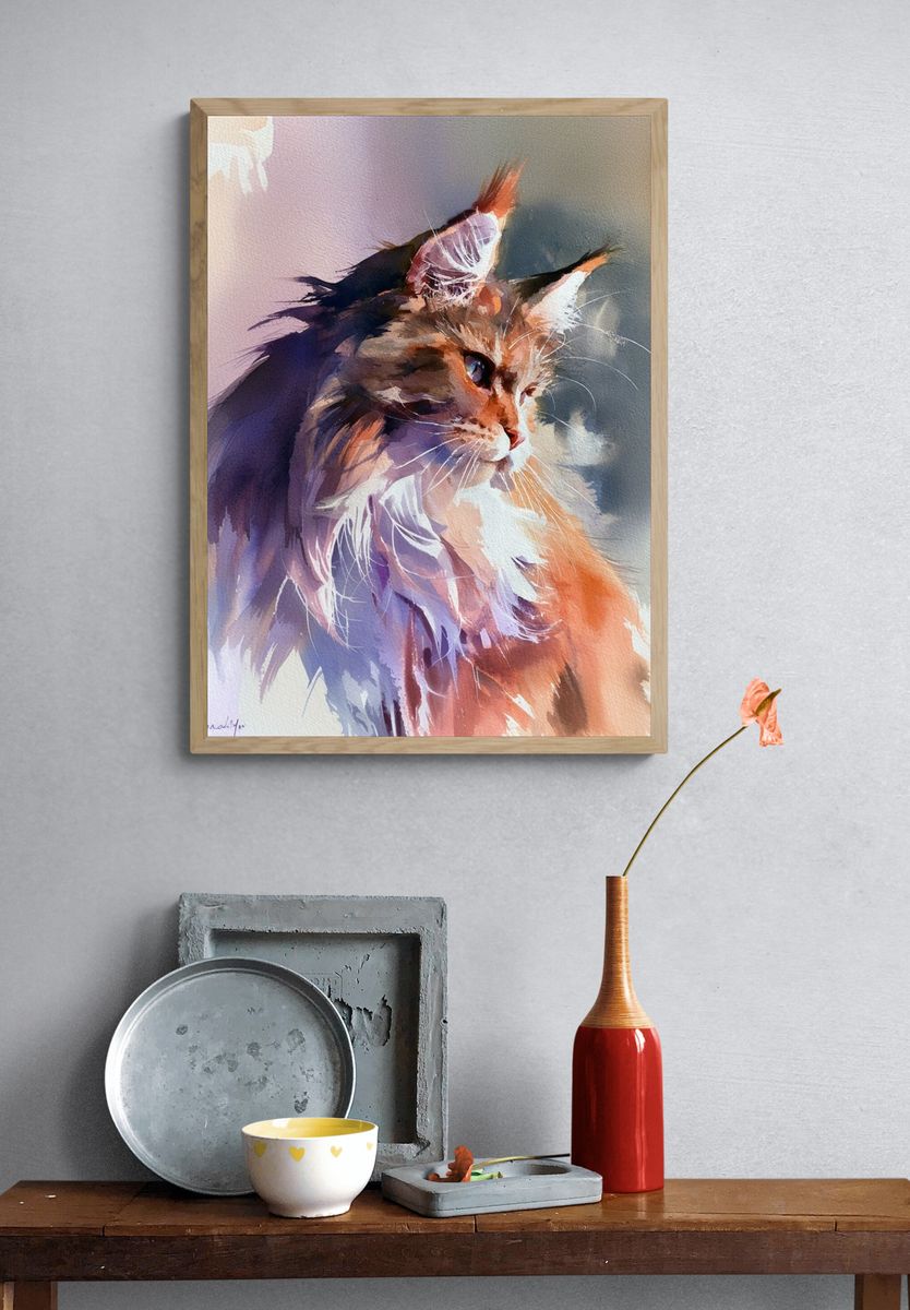 Majestic Cat Watercolor Poster. — room view 3