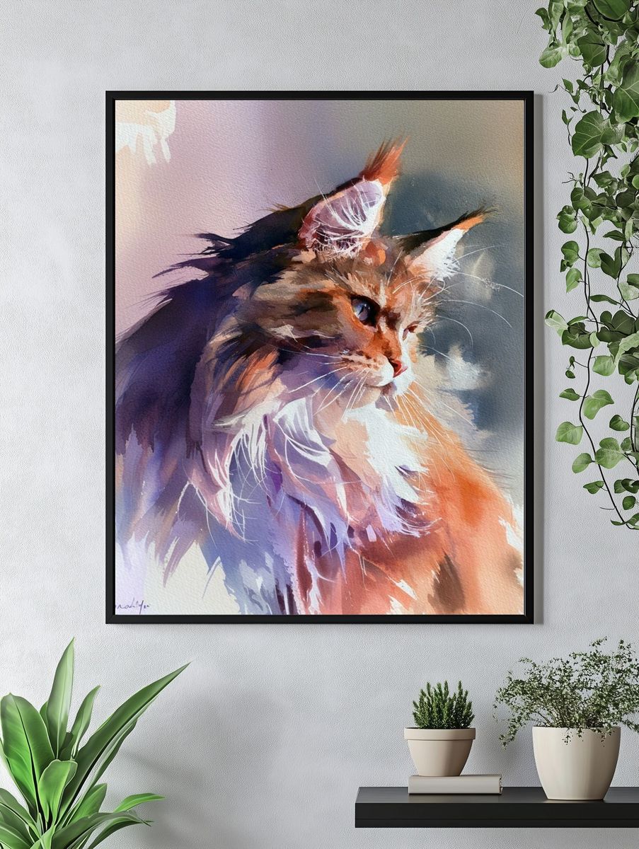 Majestic Cat Watercolor Poster. — room view 4