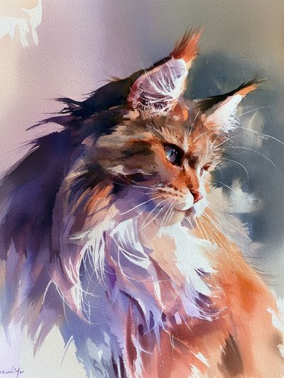 Majestic Cat Watercolor Poster.