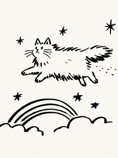 Dreamy Cat and Rainbow Print. poster detail