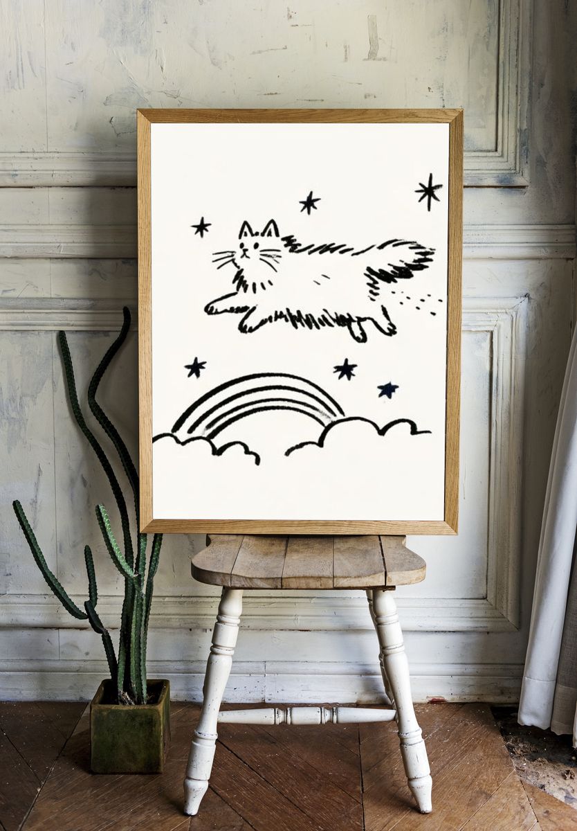 Dreamy Cat and Rainbow Print. — room view 1