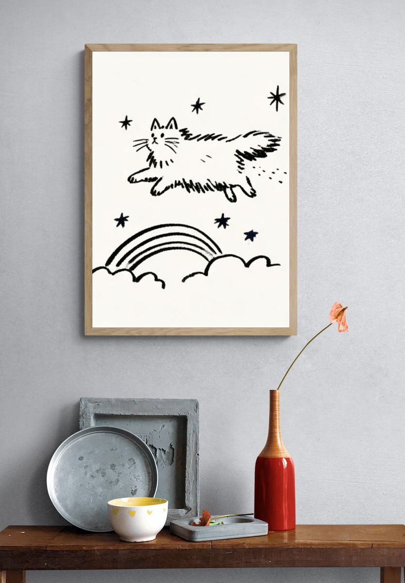 Dreamy Cat and Rainbow Print. — room view 3