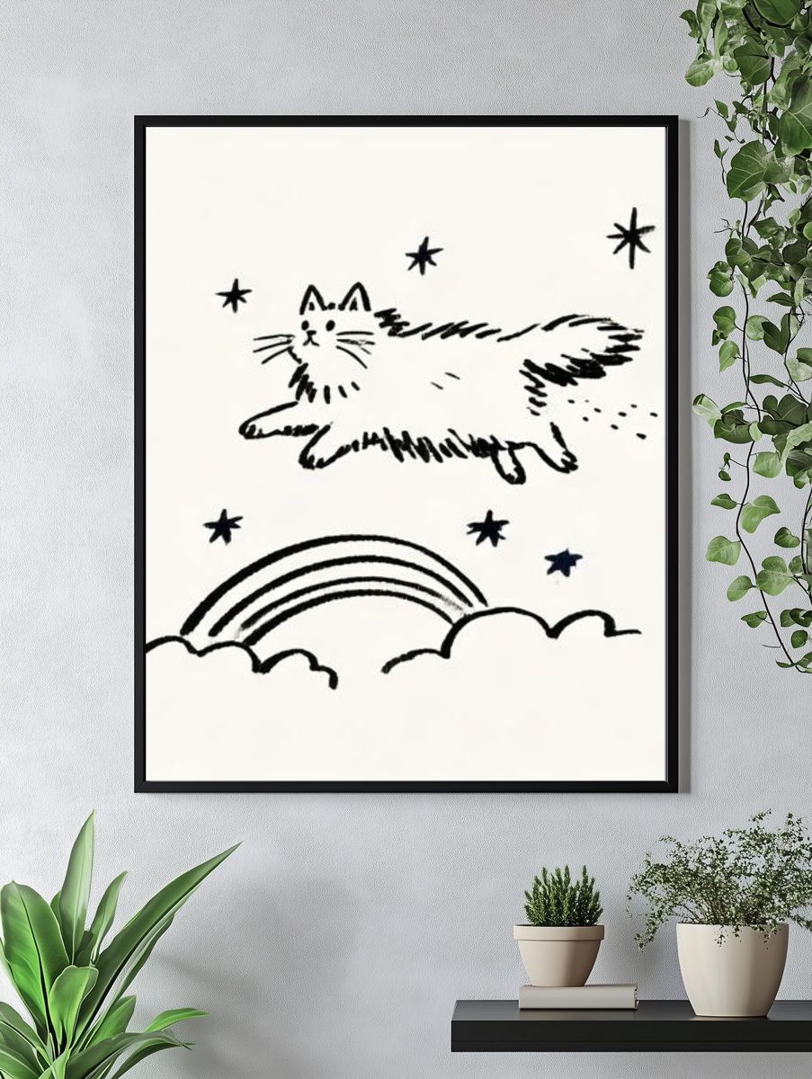 Dreamy Cat and Rainbow Print. — room view 4