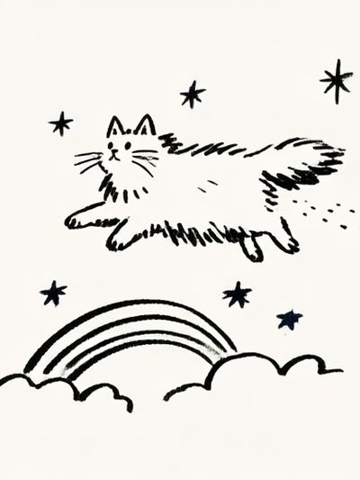 Dreamy Cat and Rainbow Print.