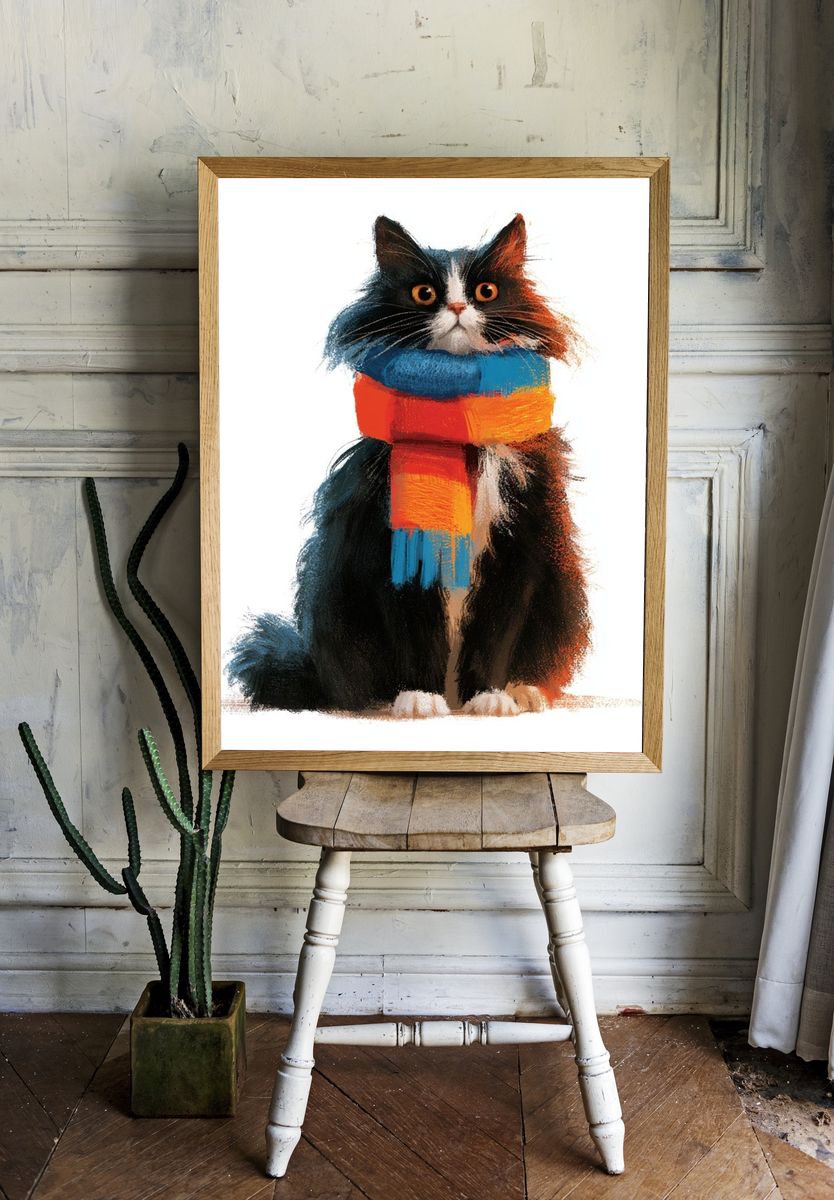 Colorful Cat Portrait Print. room preview
