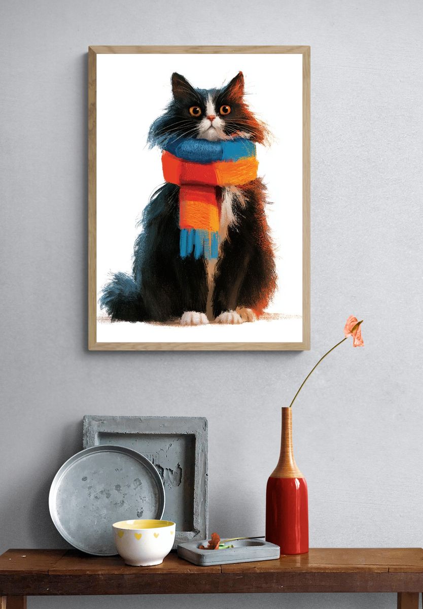 Colorful Cat Portrait Print. — room view 3