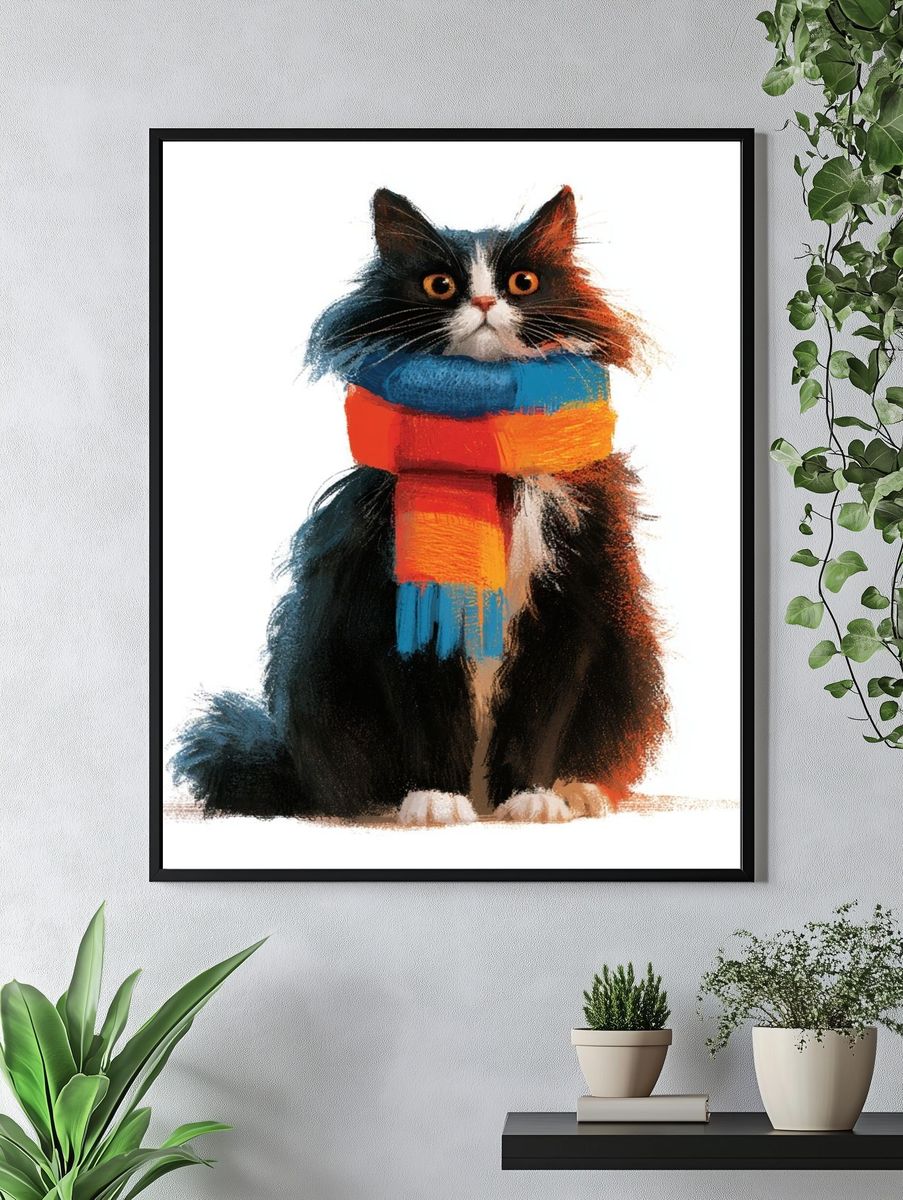 Colorful Cat Portrait Print. — room view 4