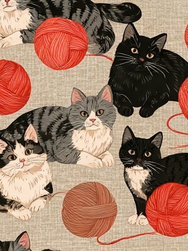 Cats and Yarn Illustration Poster. poster — animals art
