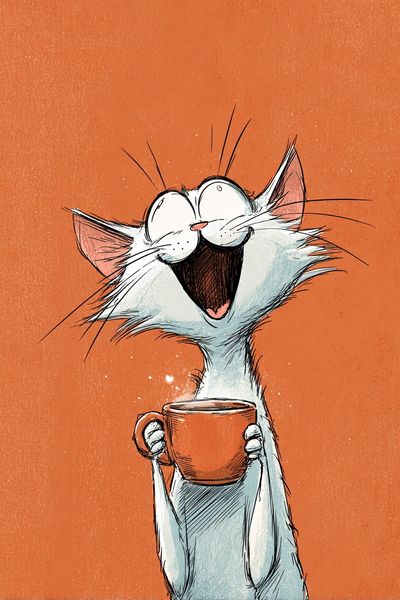 Happy Cat with Coffee