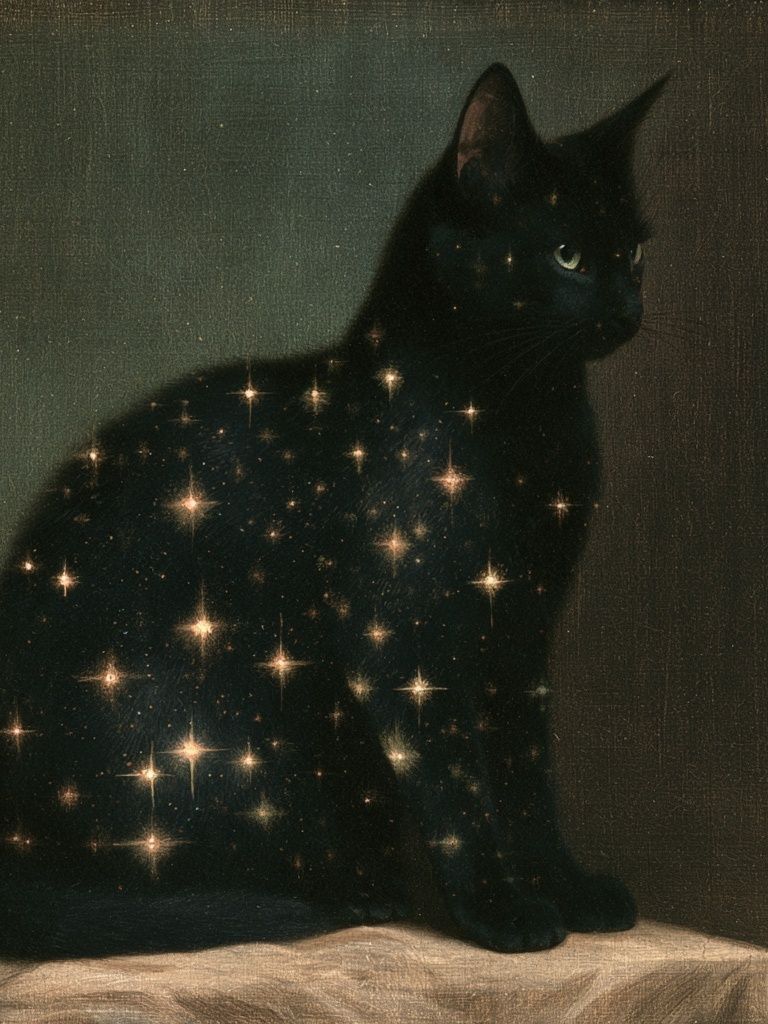 Celestial Black Cat Illustration Poster. poster detail