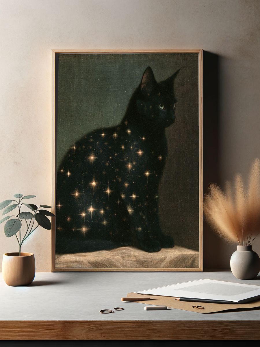 Celestial Black Cat Illustration Poster. — room view 2